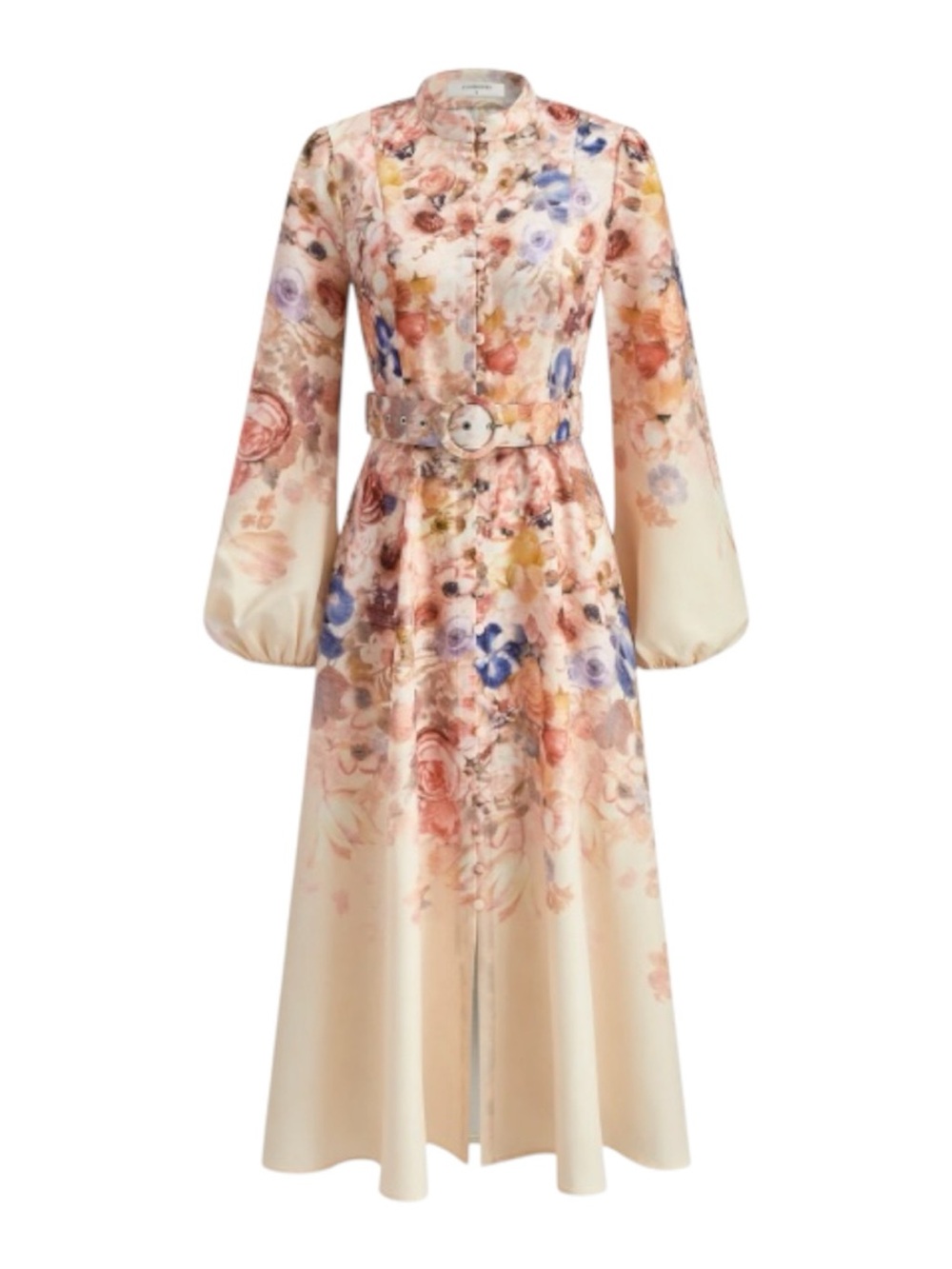 commense Belted Balloon Sleeve Floral Dress M